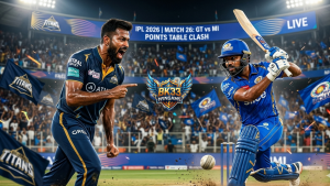 Competitive cricket action between Gujarat Titans and Mumbai Indians in IPL 2026. Access premium match insights via bk33 login for expert winning strategy and points table analysis.